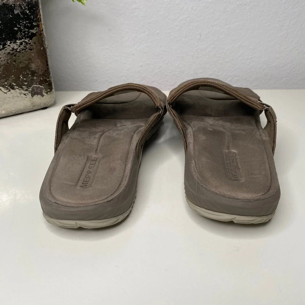 Merrell Brindle Slide Sandals Mens Brown Leather Outdoor Gorpcore Comfort SZ 11